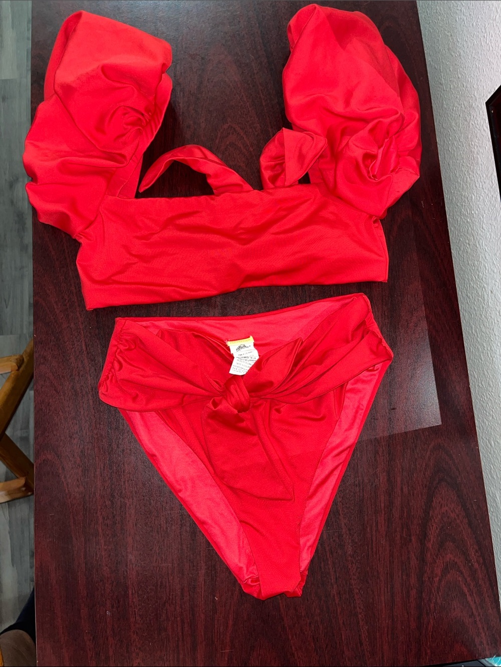 Agua Bendita Bold Red Puff-Sleeve Bikini - Picture 3 of 13